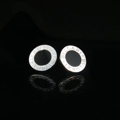 Vintage Bvlgari 18K White Gold Black Onyx Stud Earrings Italy 12.9mm 6g