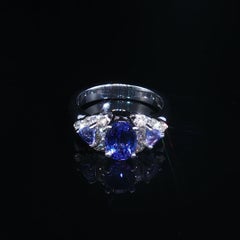 Vintage Le Vian 14K White Gold Tanzanite & Diamond Three Stone Ring Sz 6