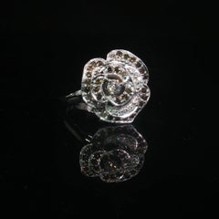 Vintage Le Vian 14K White Gold Chocolate & White Diamond Rose Flower Ring Sz 6.5