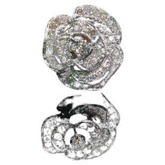 Vintage Le Vian 14K White Gold Chocolate & White Diamond Rose Flower Ring Sz 6.5