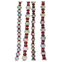 Vintage Graduated natural Opal and Garnet Beaded Necklace Sterling Silver 24 In
