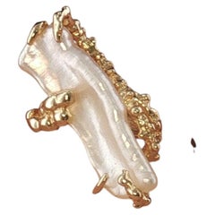 Vintage Estate 14K Yellow Gold Freeform Baroque Pearl Ring Size 5.5