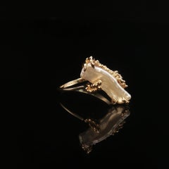 Bague vintage en or jaune 14 carats avec perle baroque de forme libre, taille 5,5