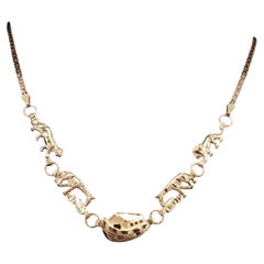 Vintage 14K Yellow Gold Diamond Cut Noah's Ark Animal Chain Necklace 16"