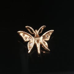 Vintage 14K Gold Diamond Butterfly Slide Pendant Milgrain Charm 0.10 CTW No Bail