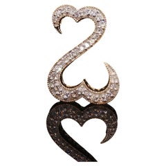 Vintage 14K Gold Pave Diamond Open Heart Slide Pendant Charm 0.19 CTW No Bail