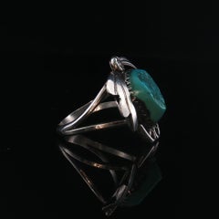 Silver Turquoise Leaf Scroll Statement Ring Size 7