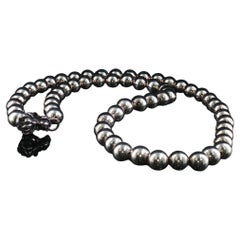 Vintage Silver Bead Necklace with Decorative Hook Clasp 19 Inch 29.2g