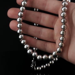 Vintage Silver Bead Necklace with Decorative Hook Clasp 19 Inch 29.2g