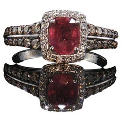 Vintage LeVian 14K White Gold Passion Ruby Chocolate Vanilla Diamond Ring Sz 9.5