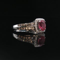 Vintage LeVian 14K White Gold Passion Ruby Chocolate Vanilla Diamond Ring Sz 9.5