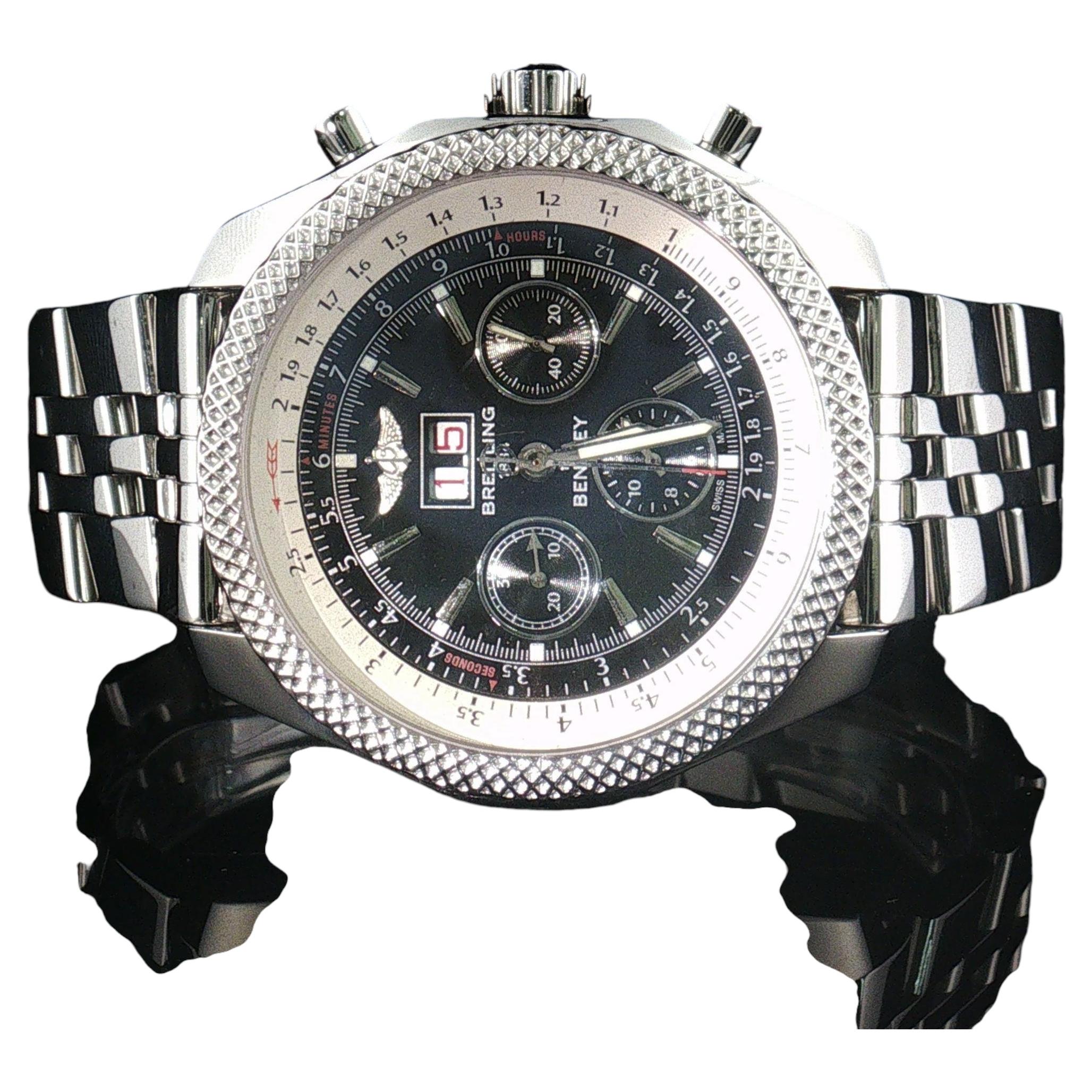 Breitling for Bentley vintage 6.75 A44362, chronographe automatique à cadran noir, 49 mm en vente