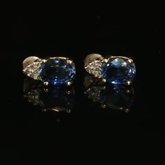 Vintage 14K Yellow Gold 2.42 CTW Oval Tanzanite & Diamond Cluster Stud Earrings