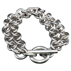 Vintage Mexican Sterling Silver Double Strand Oval Link Toggle Bracelet 8'' 45g