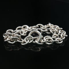 Vintage Mexican Sterling Silver Double Strand Oval Link Toggle Bracelet 8'' 45g