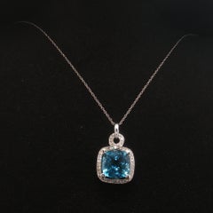 Estate Pierre Meunier 14K White Gold 6.5 CT Blue Topaz Diamond Pendant Necklace
