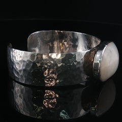 Vintage Sterling Silver Mother of Pearl Hammered Cuff Bracelet JM Navajo Signed