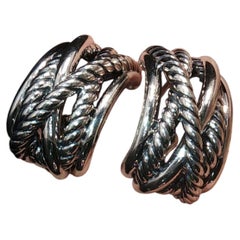 Vintage David Yurman Sterling Silver Cross Over Earrings 925 21mm Studs