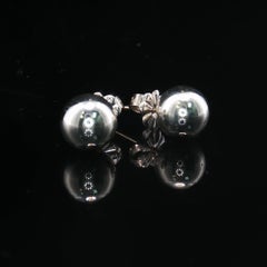 Vintage Tiffany & Co Sterling Silver Ball Stud Earrings 7.5mm Push Back + Pouch