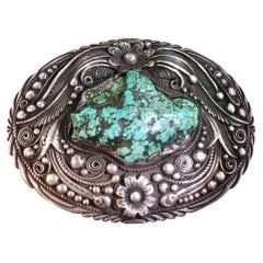 Boucle originale en argent 925 et turquoise « Terry Francisco Navajo », fabriquée à la main, 55''