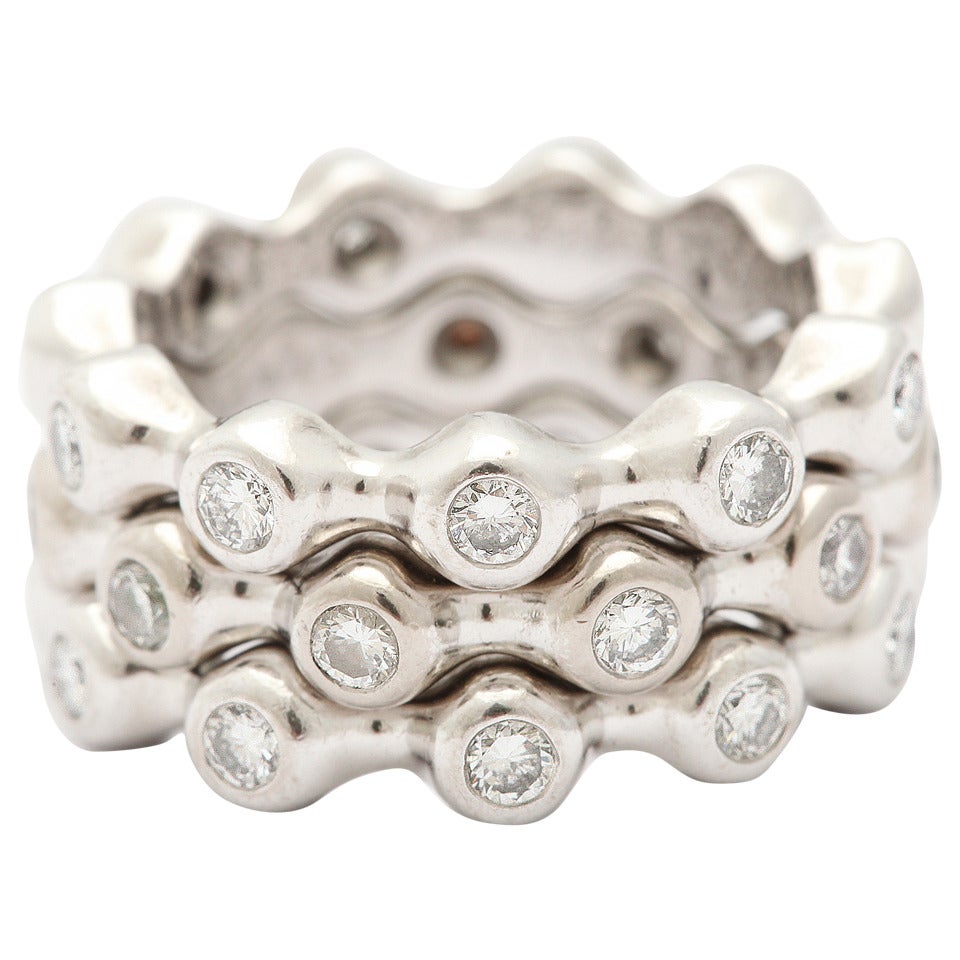 1990s Chanel Diamond Gold Three Nesting Rings