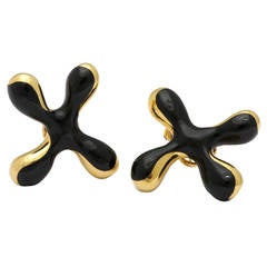 1980s Angela Cummings Carved Black Jade and Gold Earclips 6