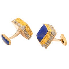 1970s Cazziniga Lapis and Two Color Gold Cufflinks