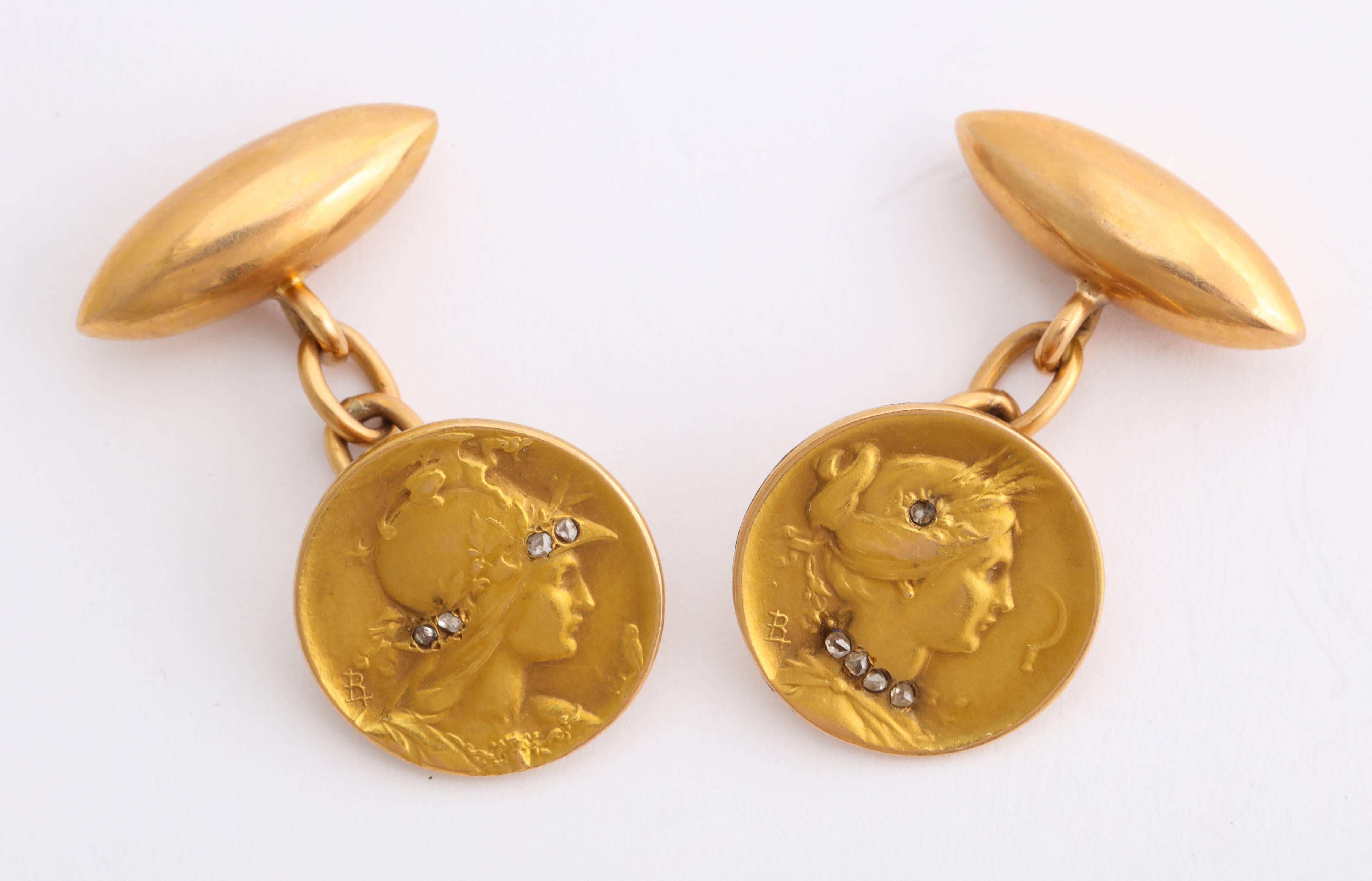  Art Nouveau Diamond and Gold Stud Set by Prosper d'Epinay de Briort In Excellent Condition In New York, NY