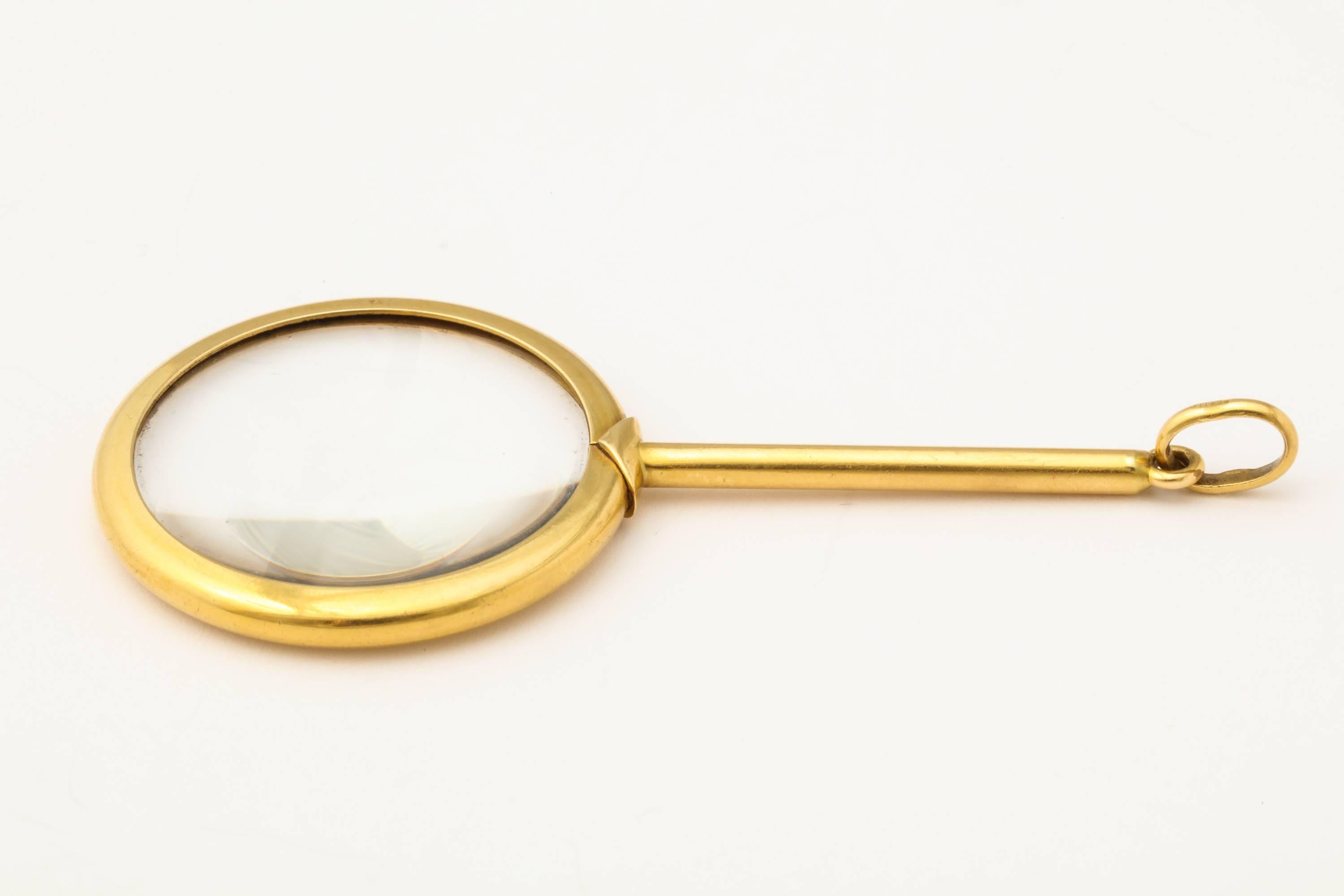 Elegant 1910s Gold Watch Fob Magnifying Glass In Excellent Condition In New York, NY