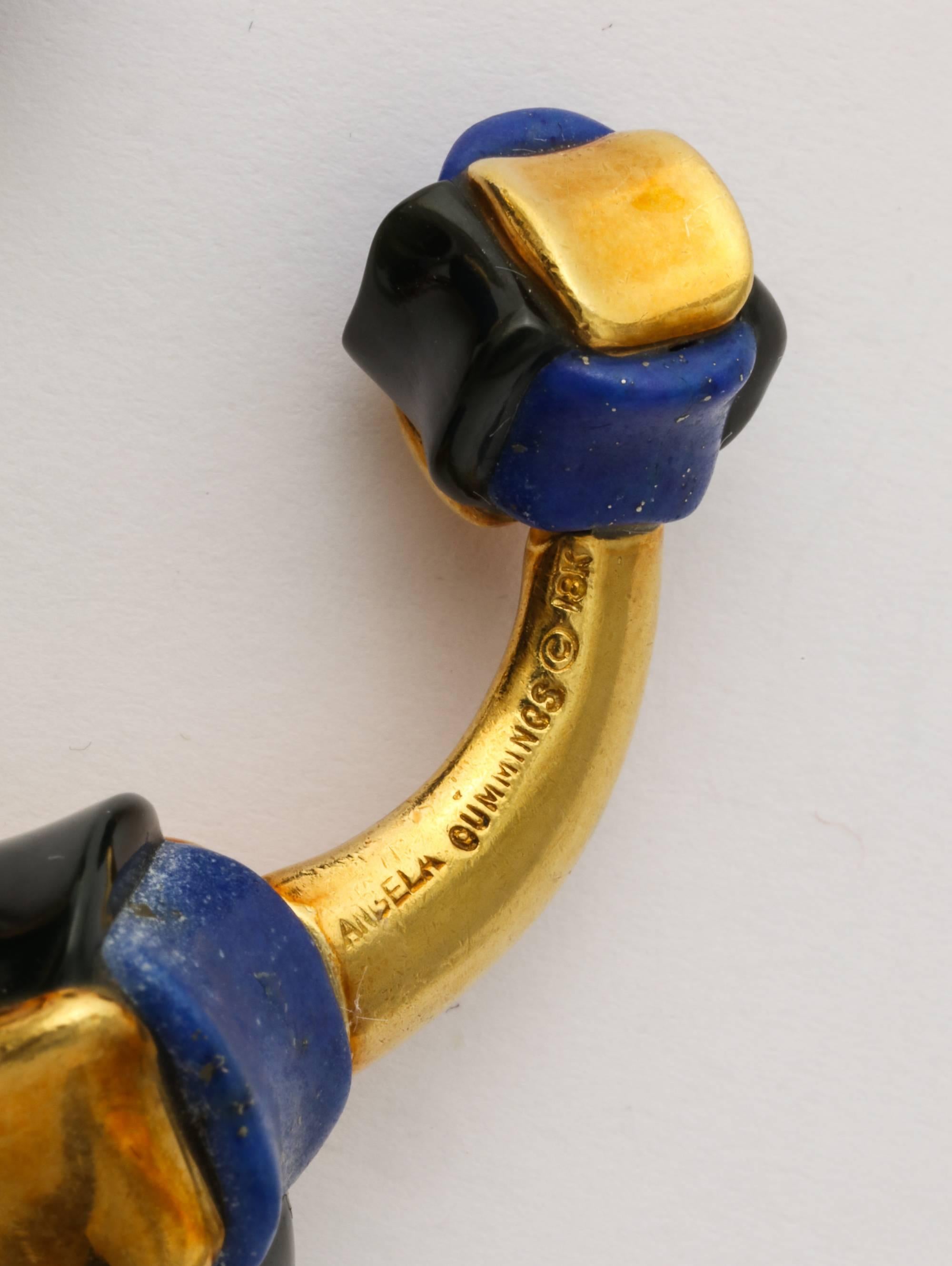Angela Cummings Carved Lapis Lazuli, Black Jade, Gold Cufflinks For Sale 2