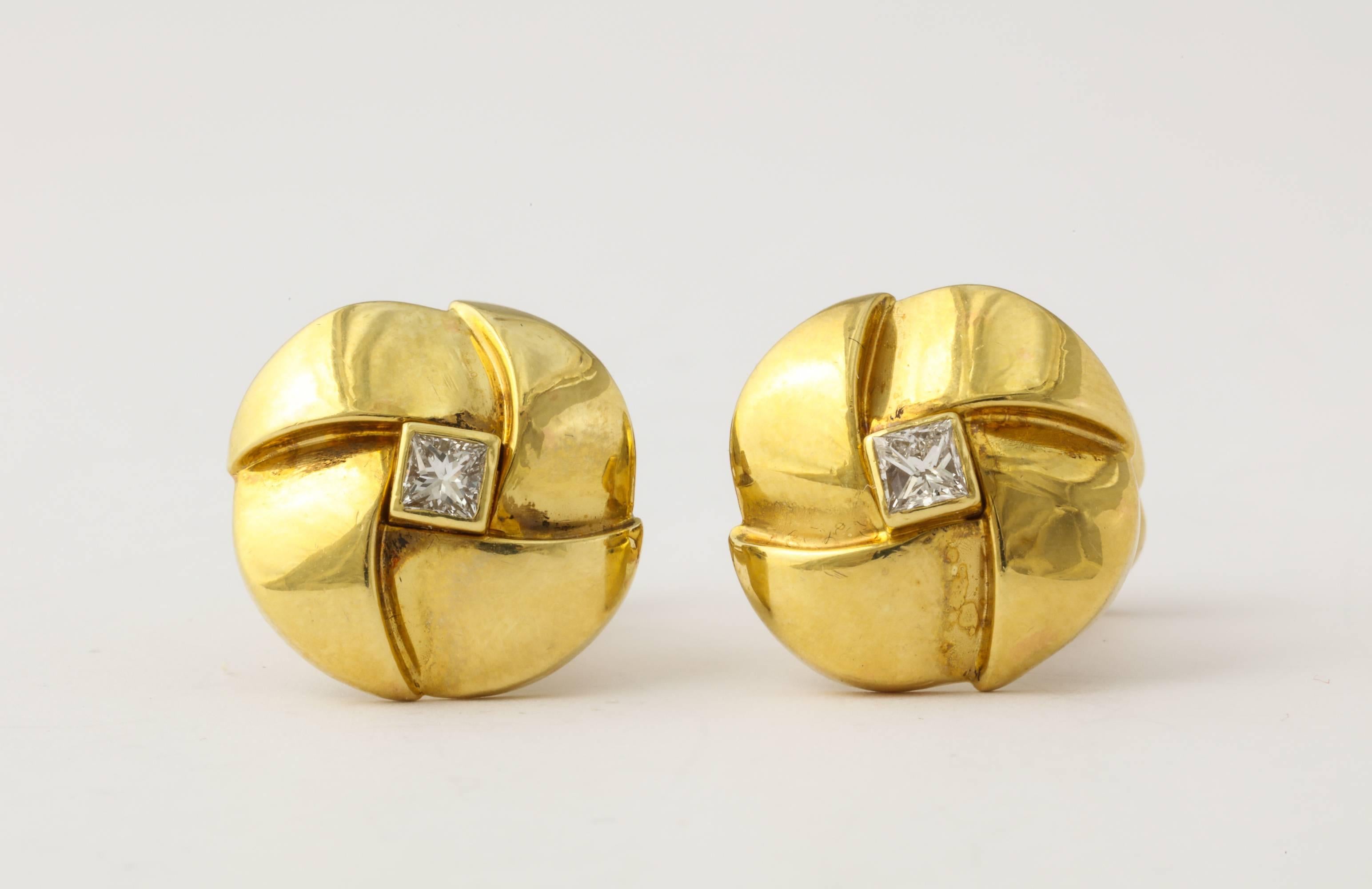 Men's Jose Hess Diamond Gold Cuff Links For Sale