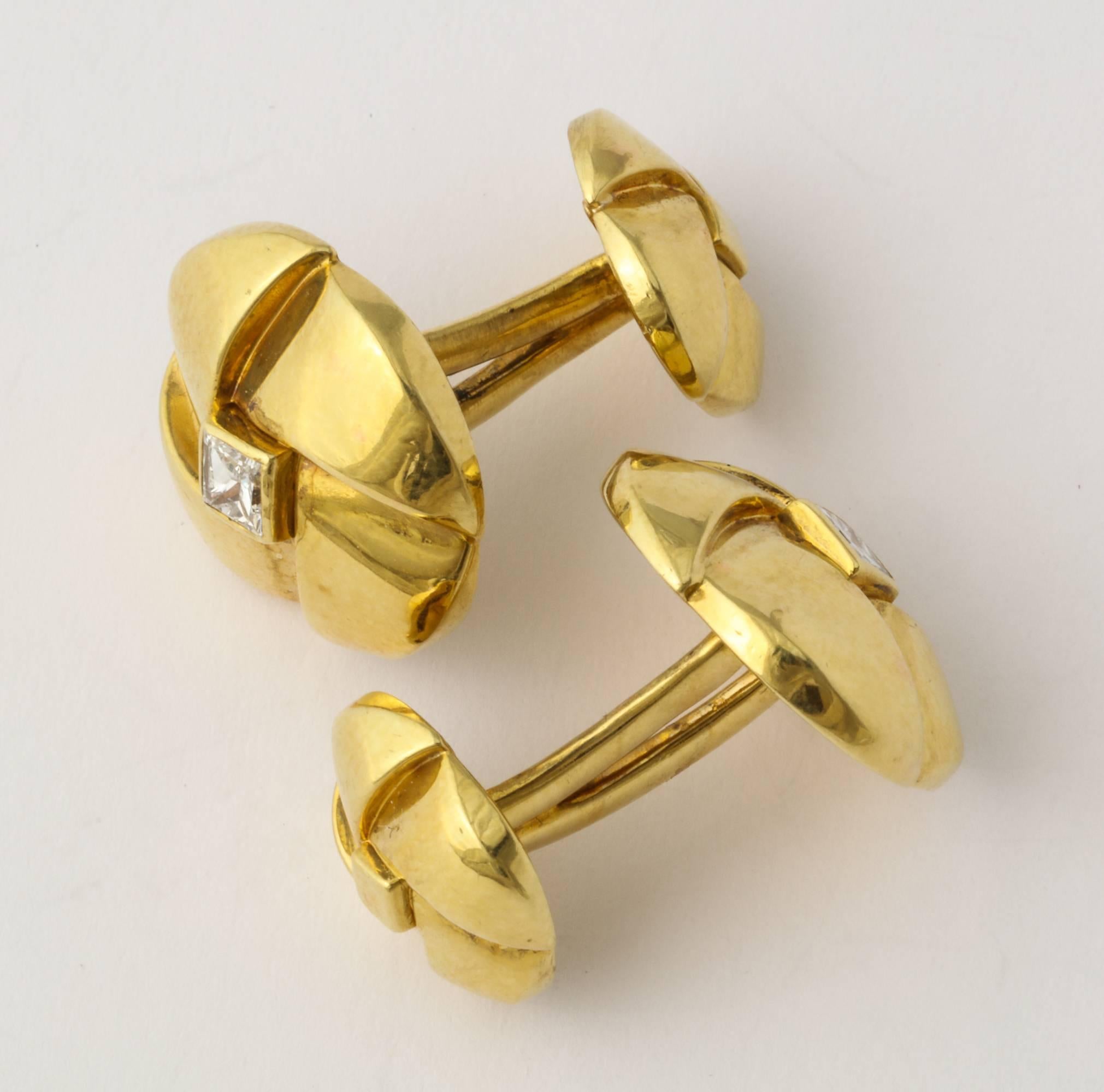 Jose Hess Diamond Gold Cuff Links For Sale 3