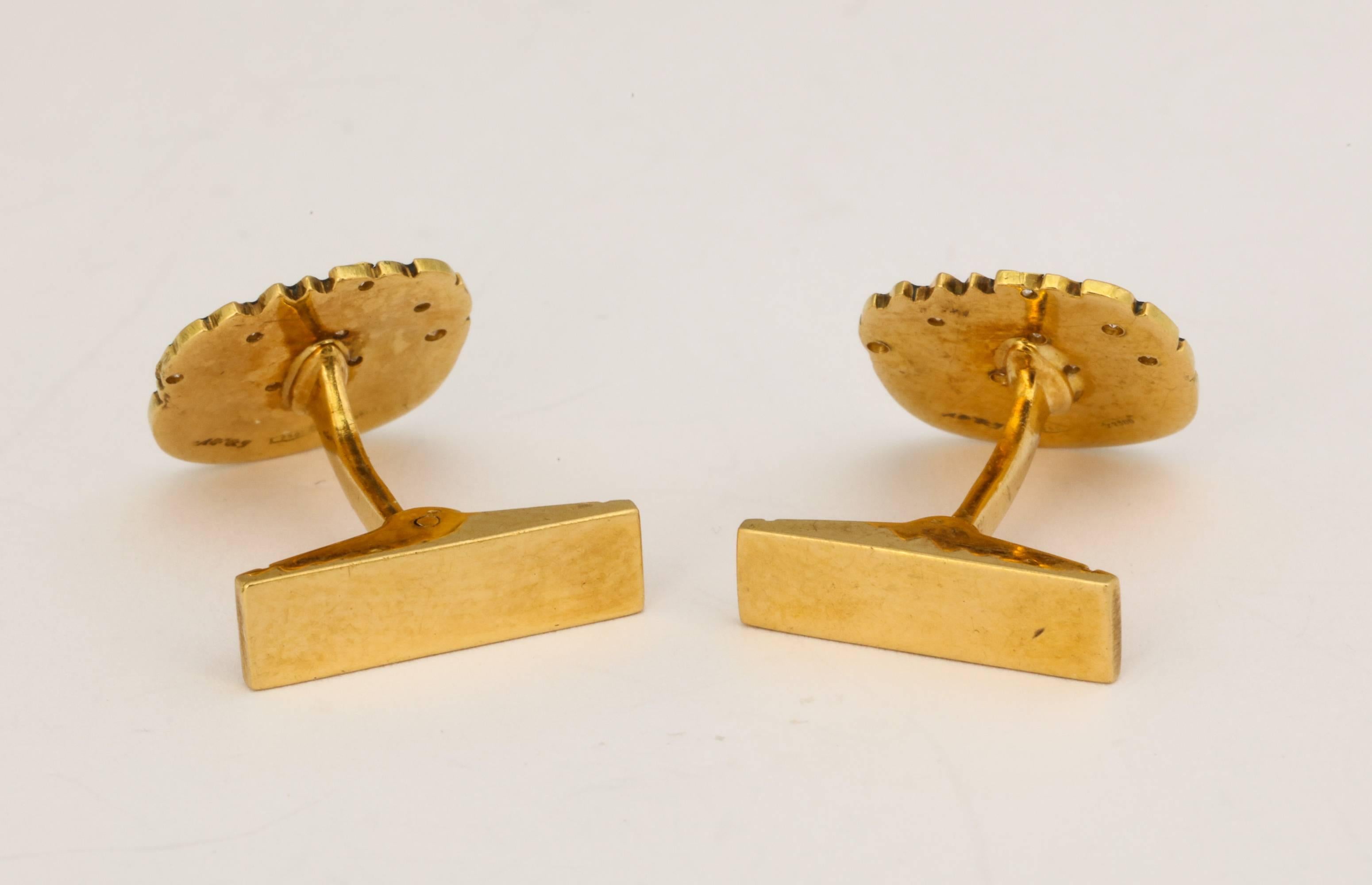 Men's 1960s Diamond Enamel Gold Cufflinks For Sale