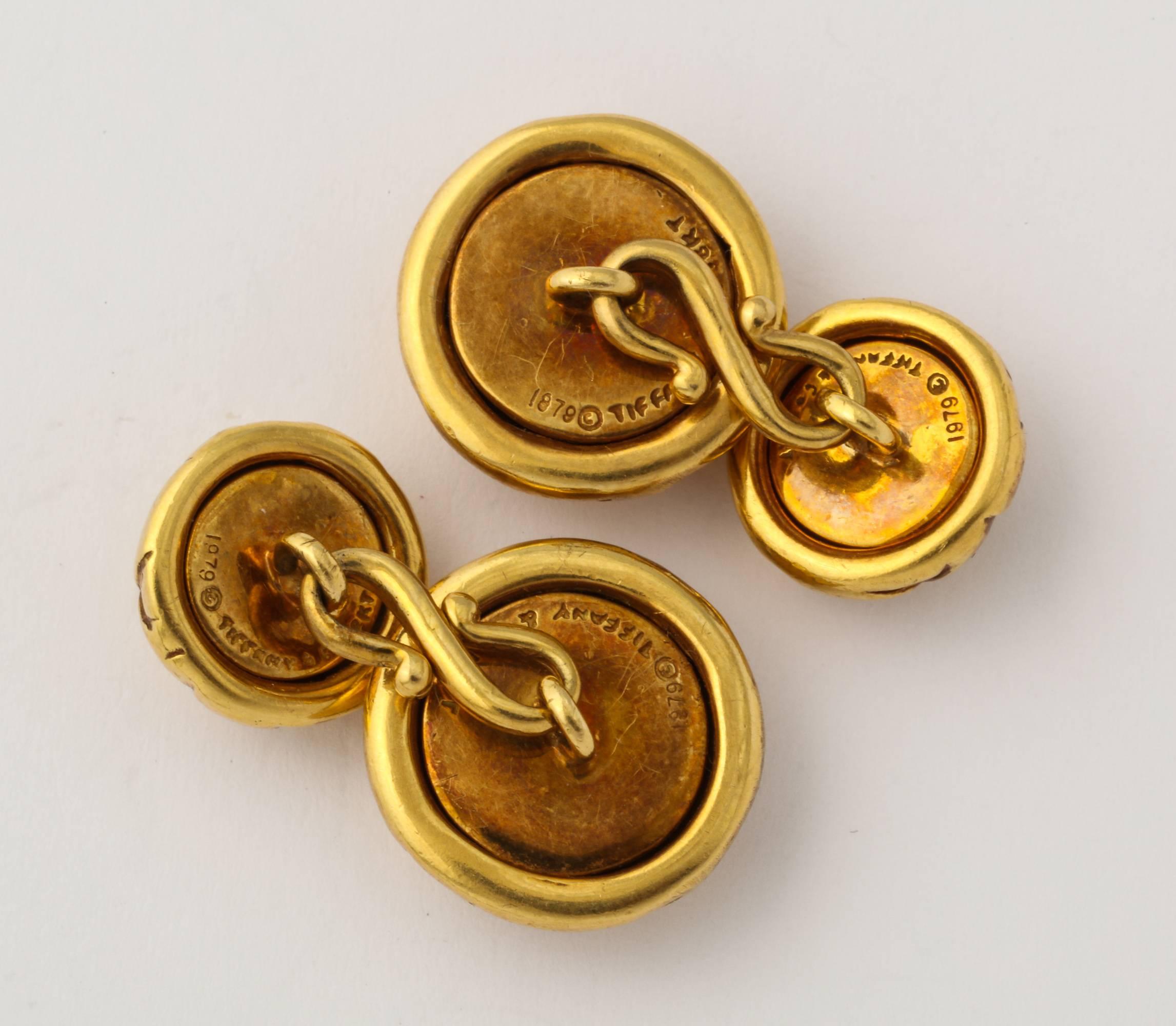 Men's 1979 Tiffany Gold Leather Button Cuff Links For Sale