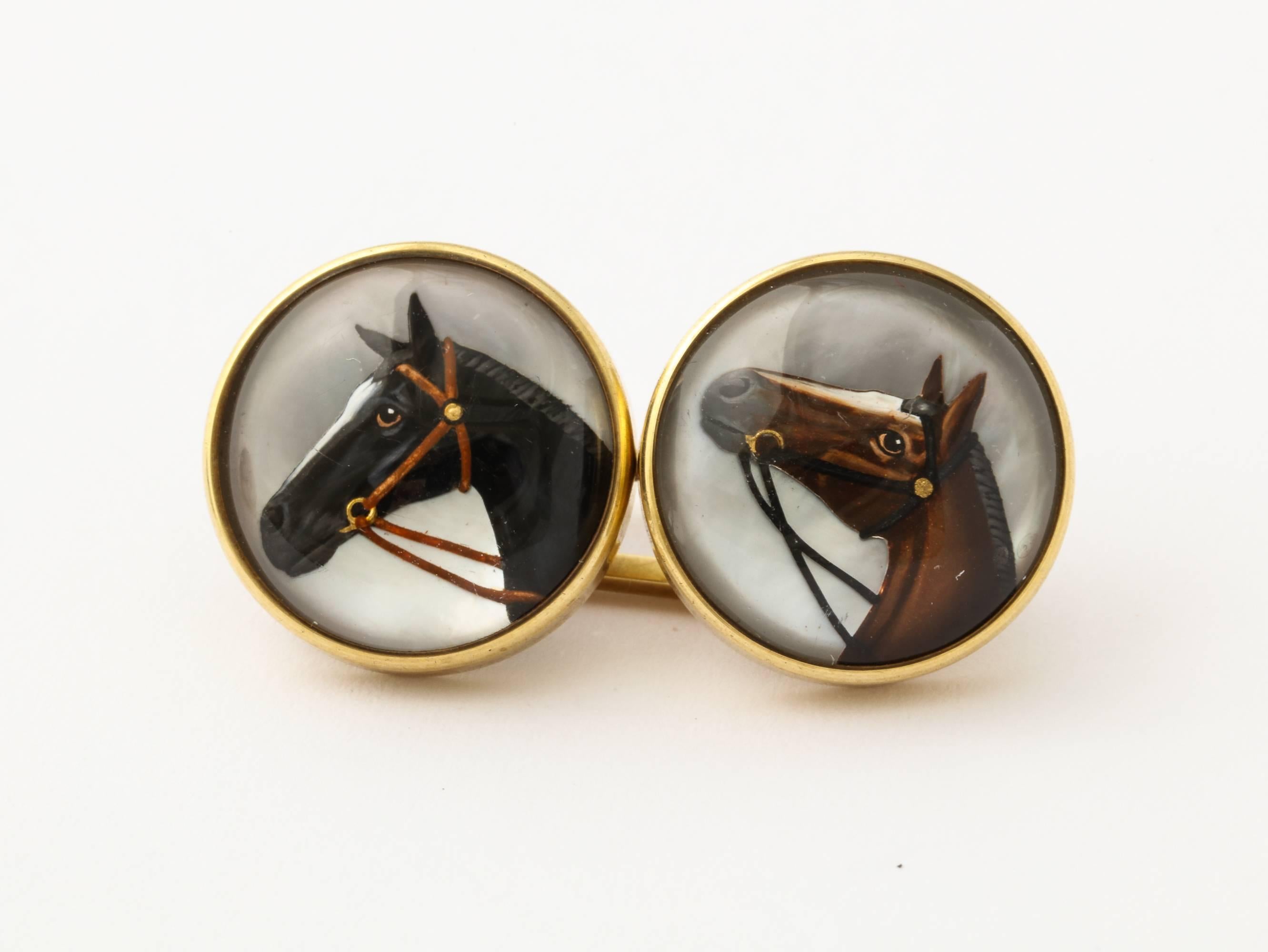 Boutons de manchette tête de cheval en cristal d'Essex peints à l'envers Bon état - En vente à New York, NY