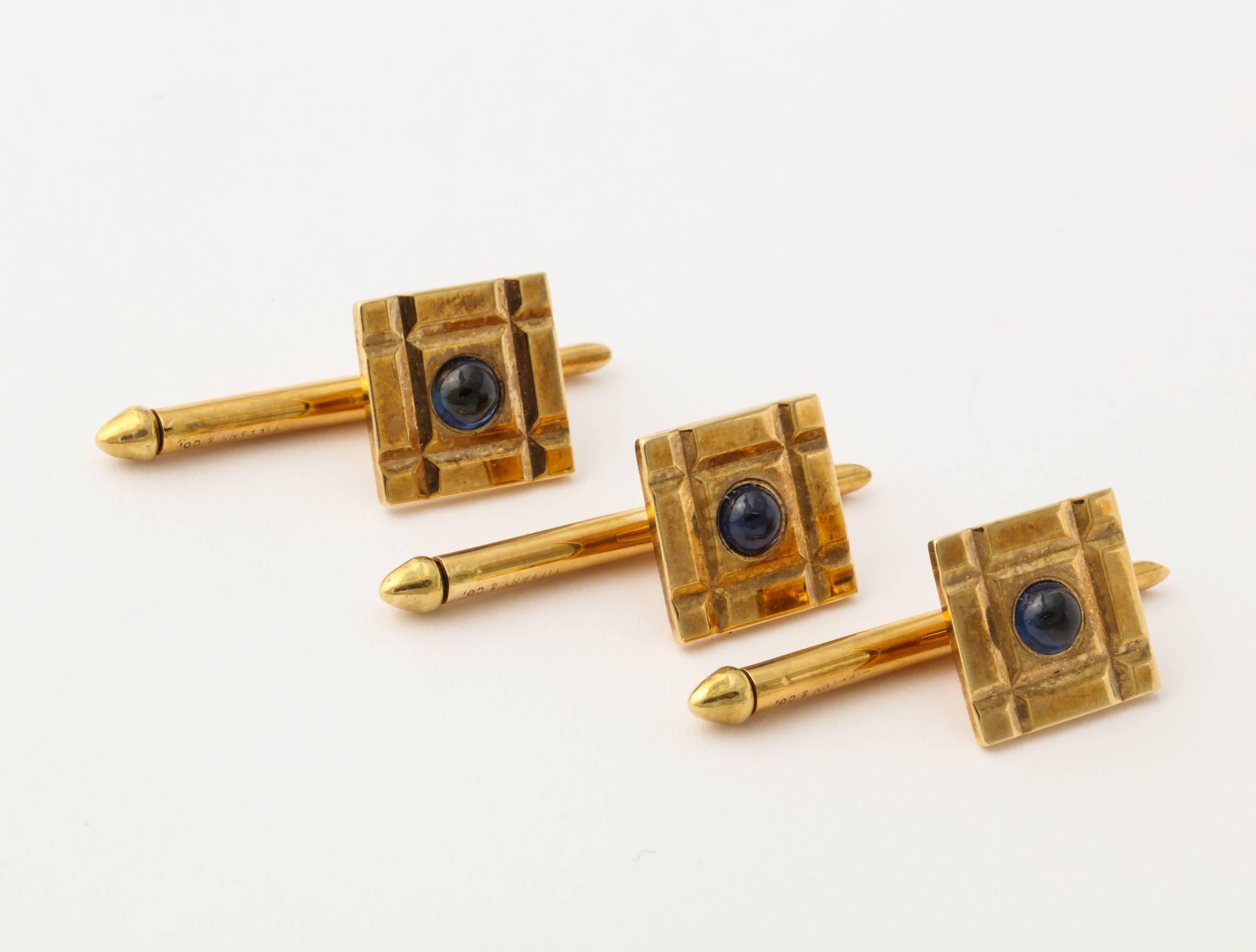 1940s Tiffany Sapphire Gold Cufflinks and Studs Formal Set For Sale 1