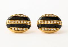 Tiffany & Co. Diamond Black Jade Gold Cuff Link Stud Set