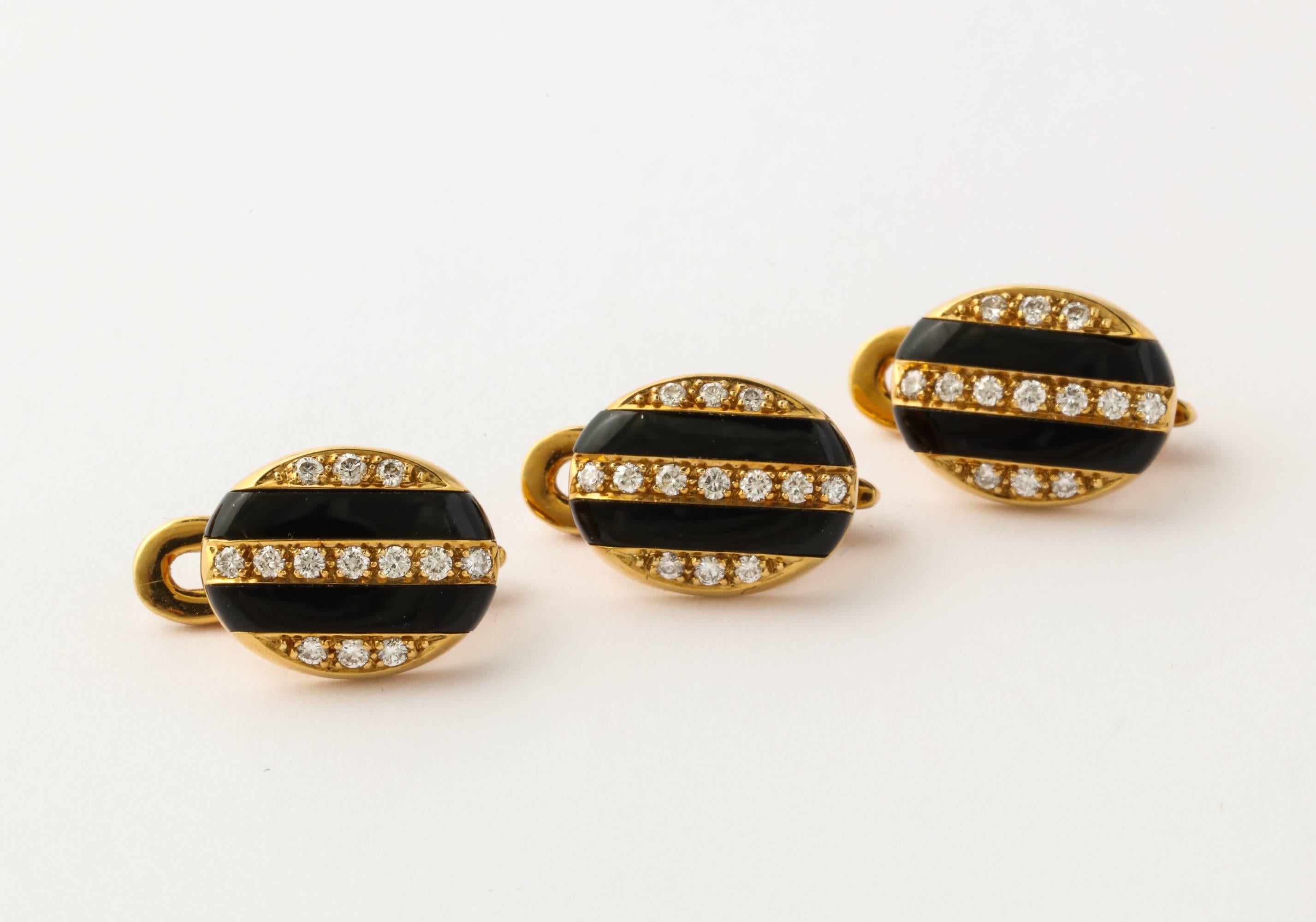 Tiffany & Co. Diamond Black Jade Gold Cuff Link Stud Set For Sale 4