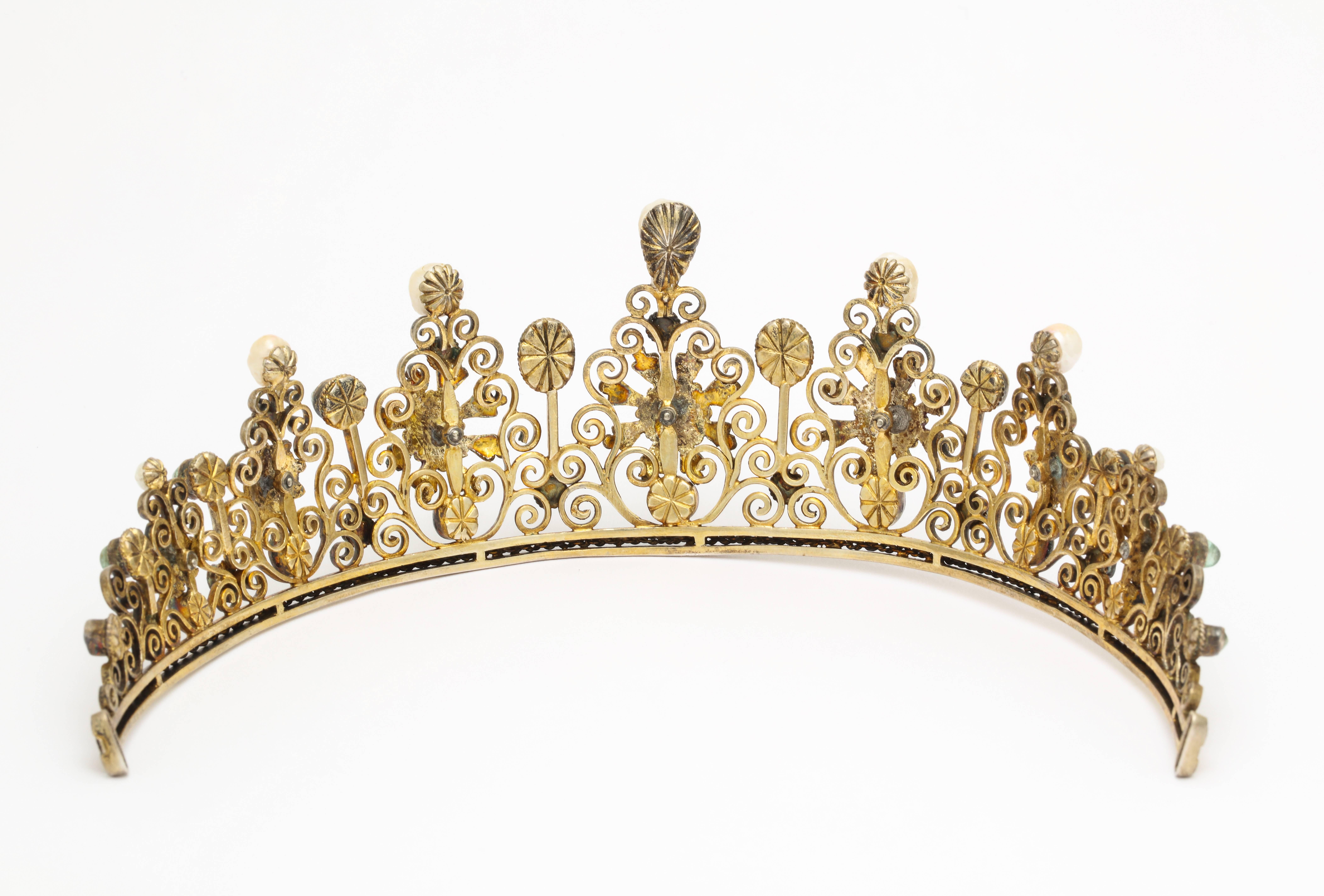 19th Century Austro-Hungarian Pearl and Gemstone Tiara In Good Condition In New York, NY