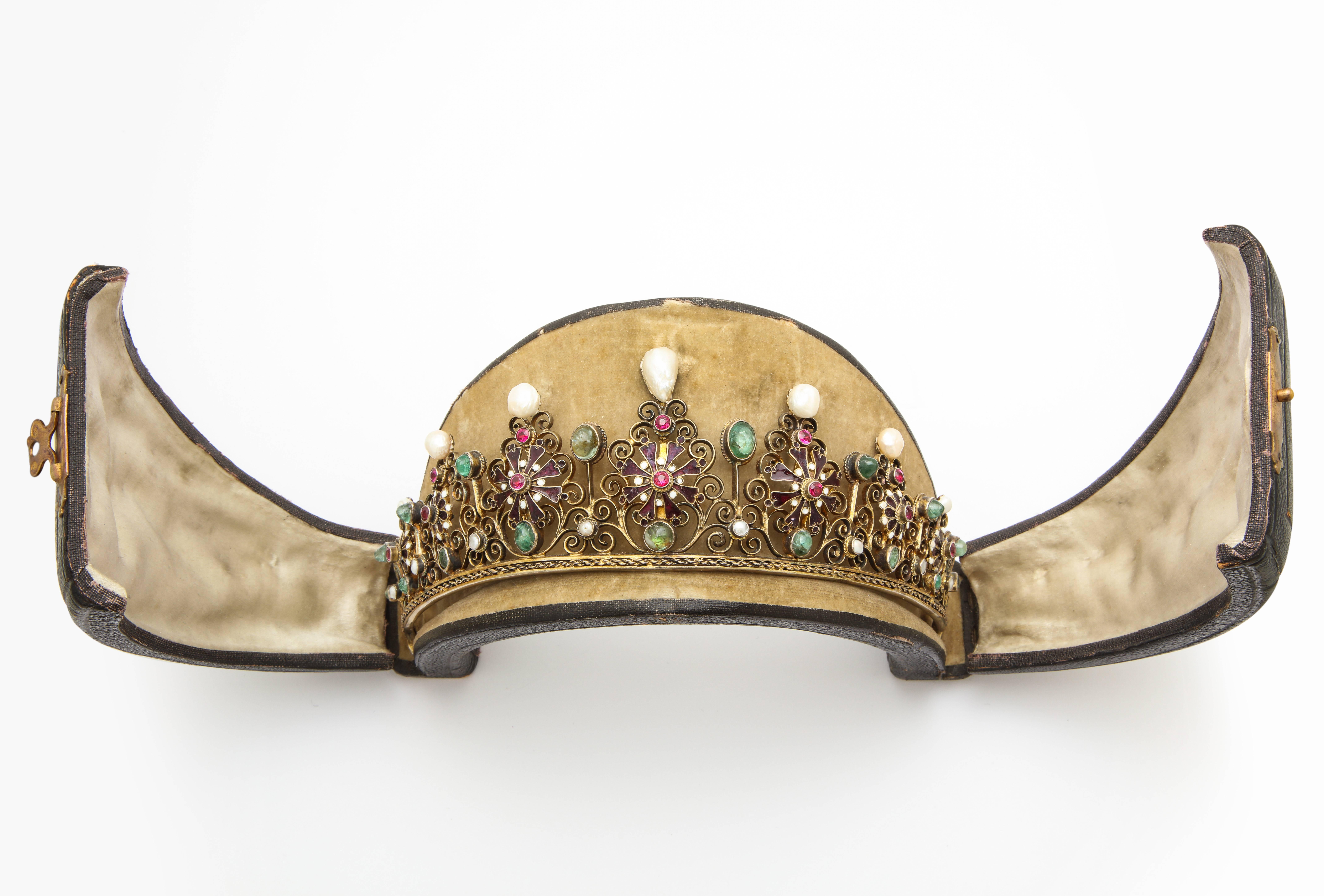 Women's 19th Century Austro-Hungarian Pearl and Gemstone Tiara