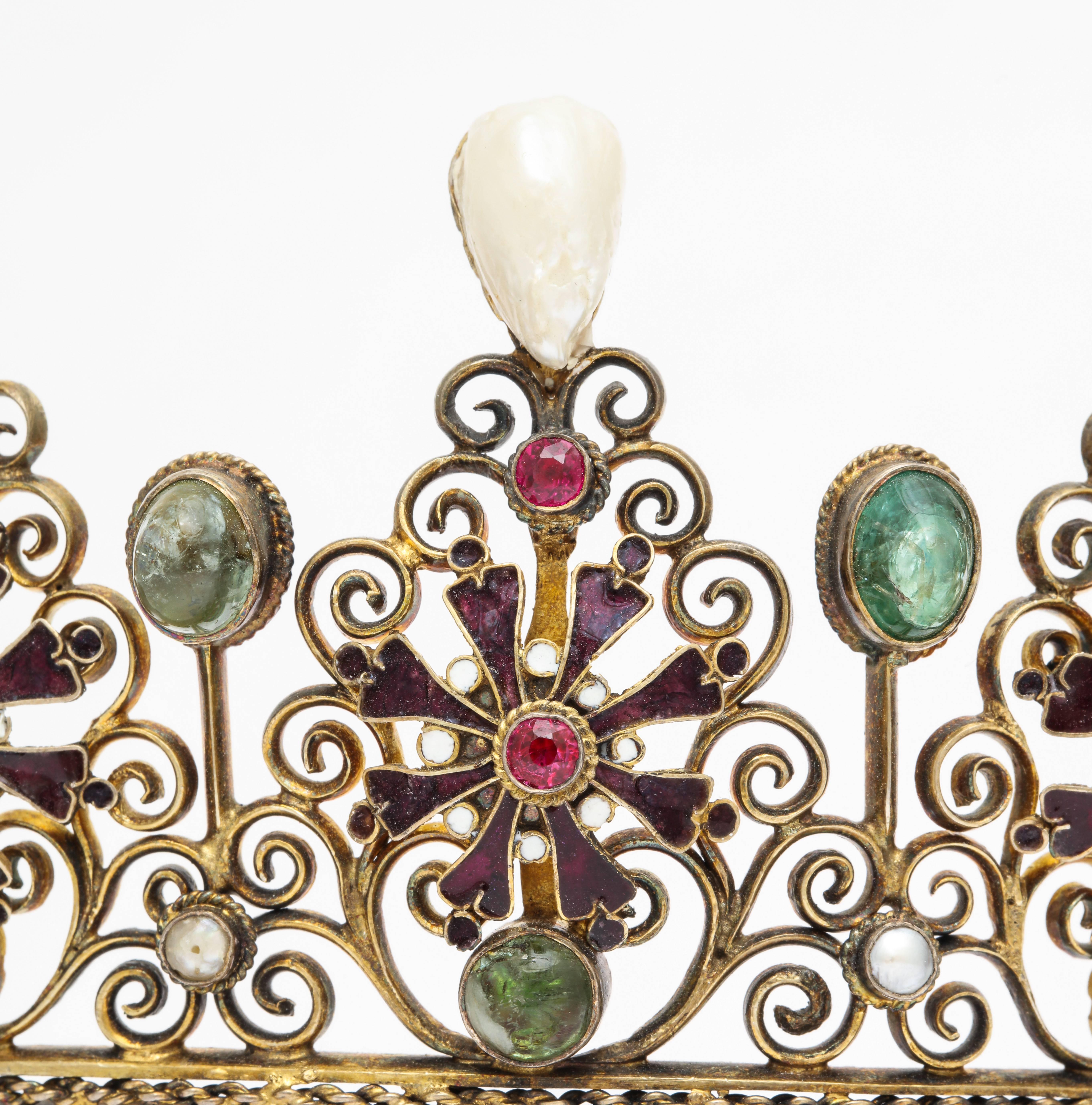 19th Century Austro-Hungarian Pearl and Gemstone Tiara 1
