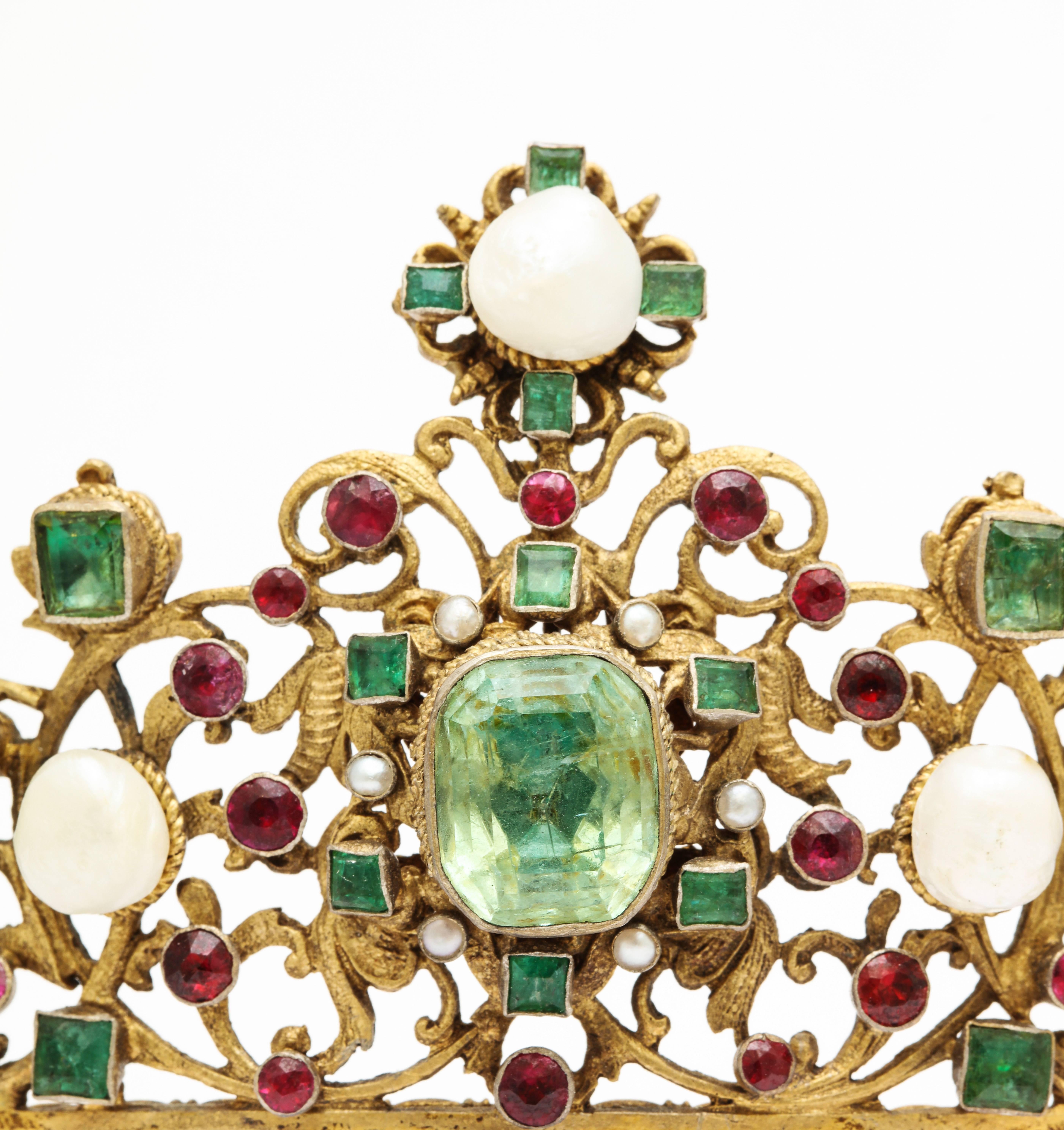 Women's 19th Century Austro-Hungarian Emerald Ruby Pearl Tiara