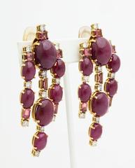 Tony Duquette Ruby Diamond Pink Tourmaline Drop Earrings