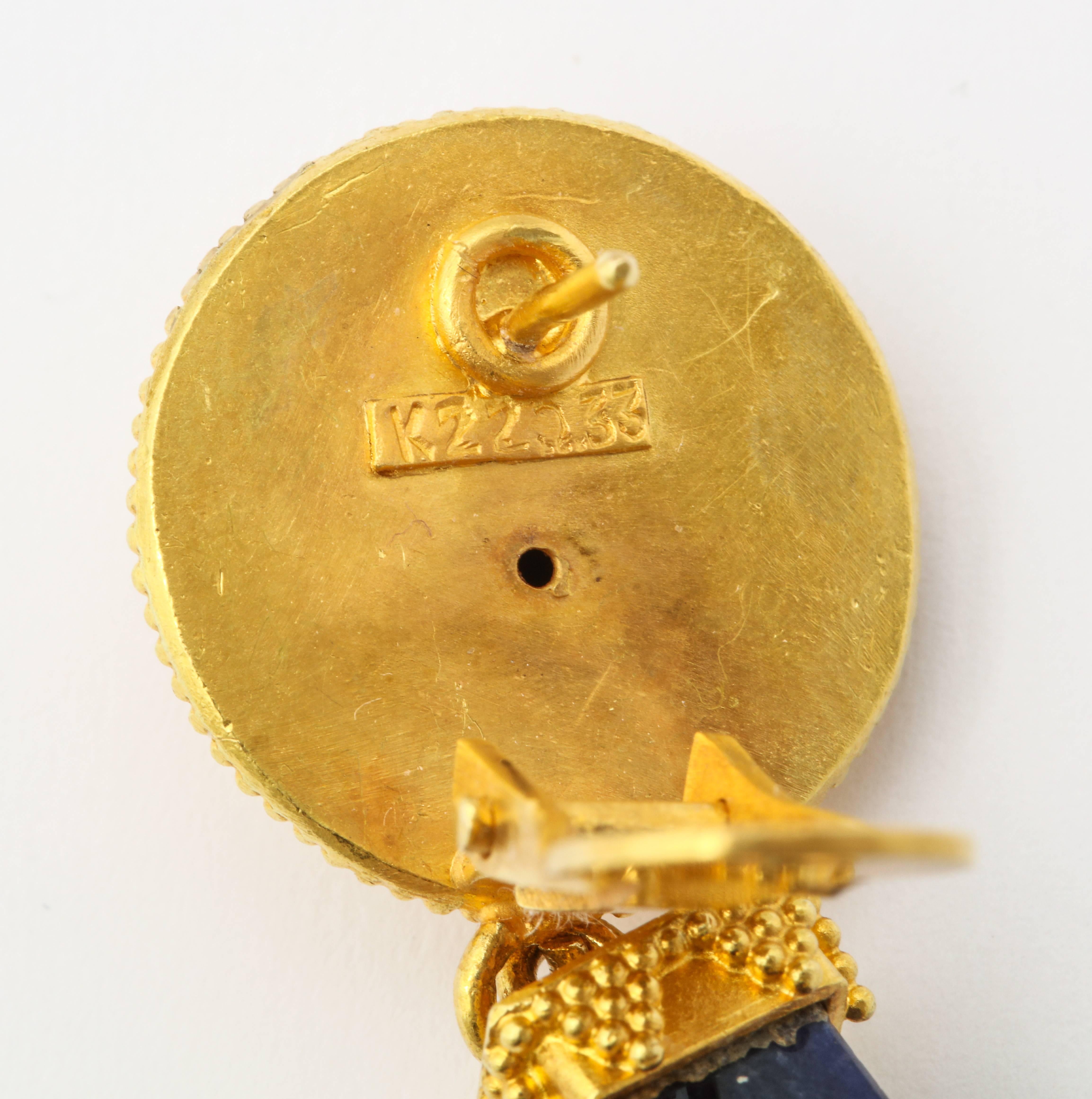 Women's Classical Greek Lapis Granulated Gold Ball Earrings For Sale