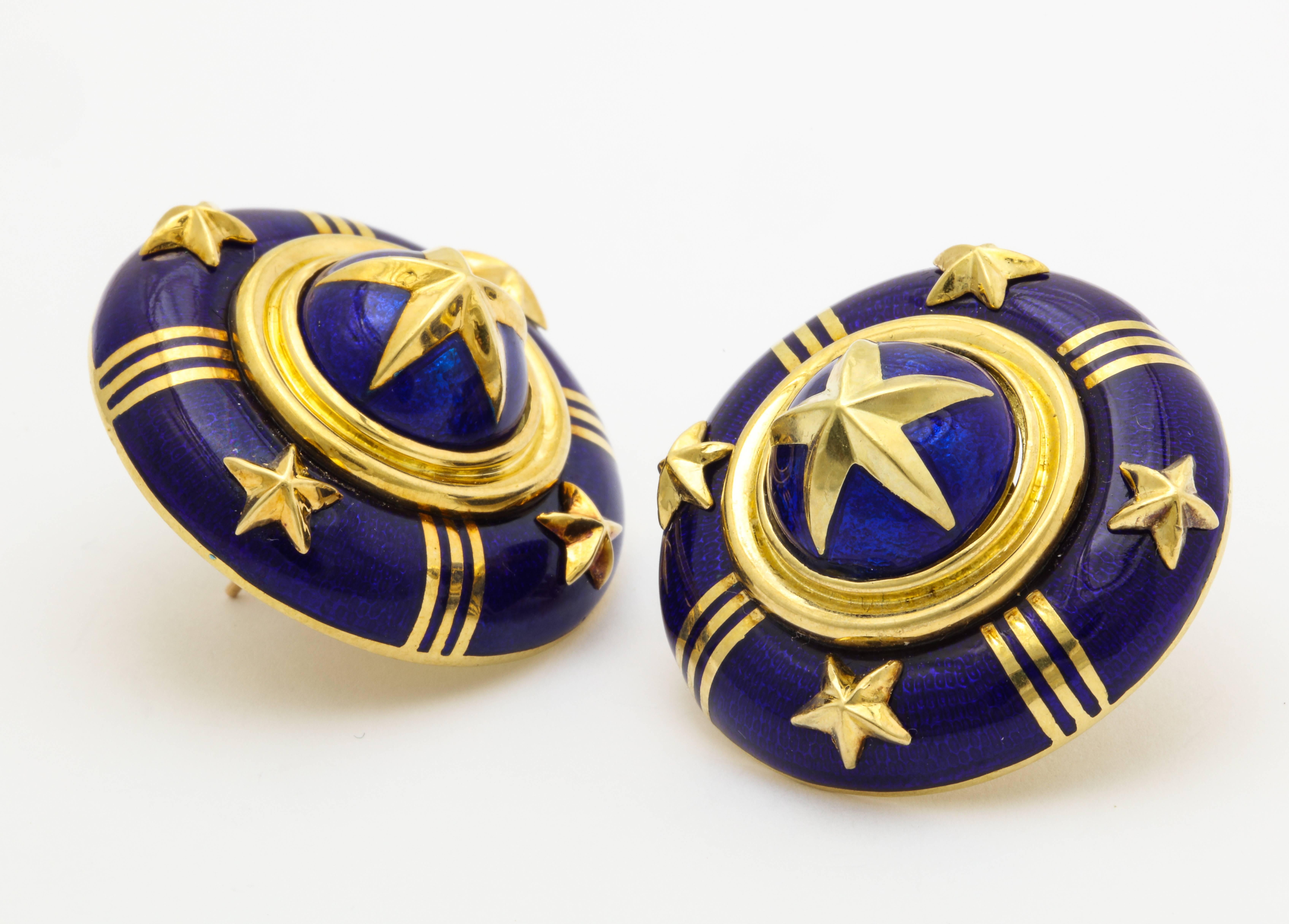 Mavito Royal Blue Enamel Gold Star Ear Clips For Sale 1