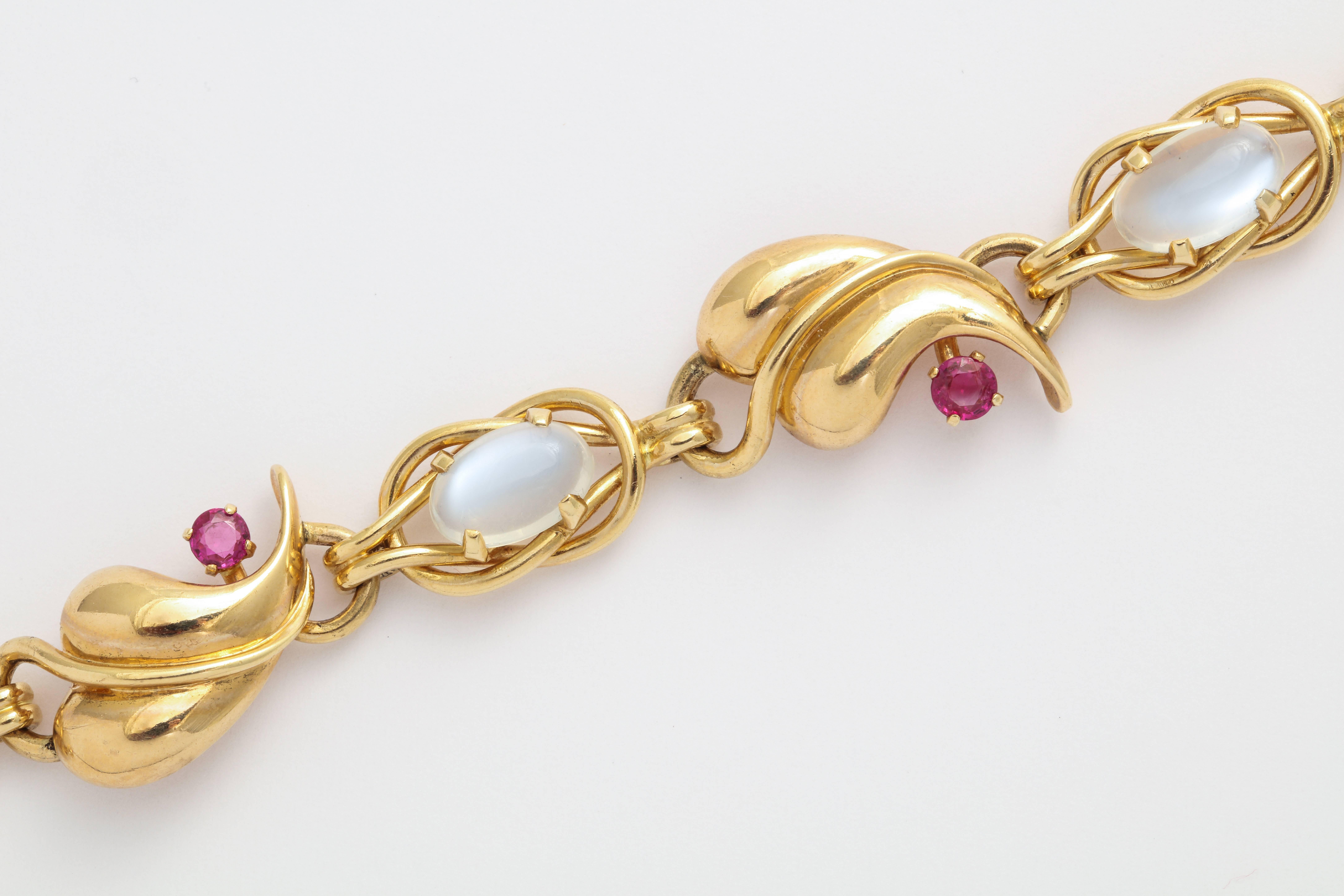 Women's Retro Moonstone Ruby Gold Bracelet