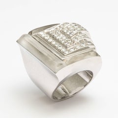 Diamond Frosted Carved Rock Crystal Ring