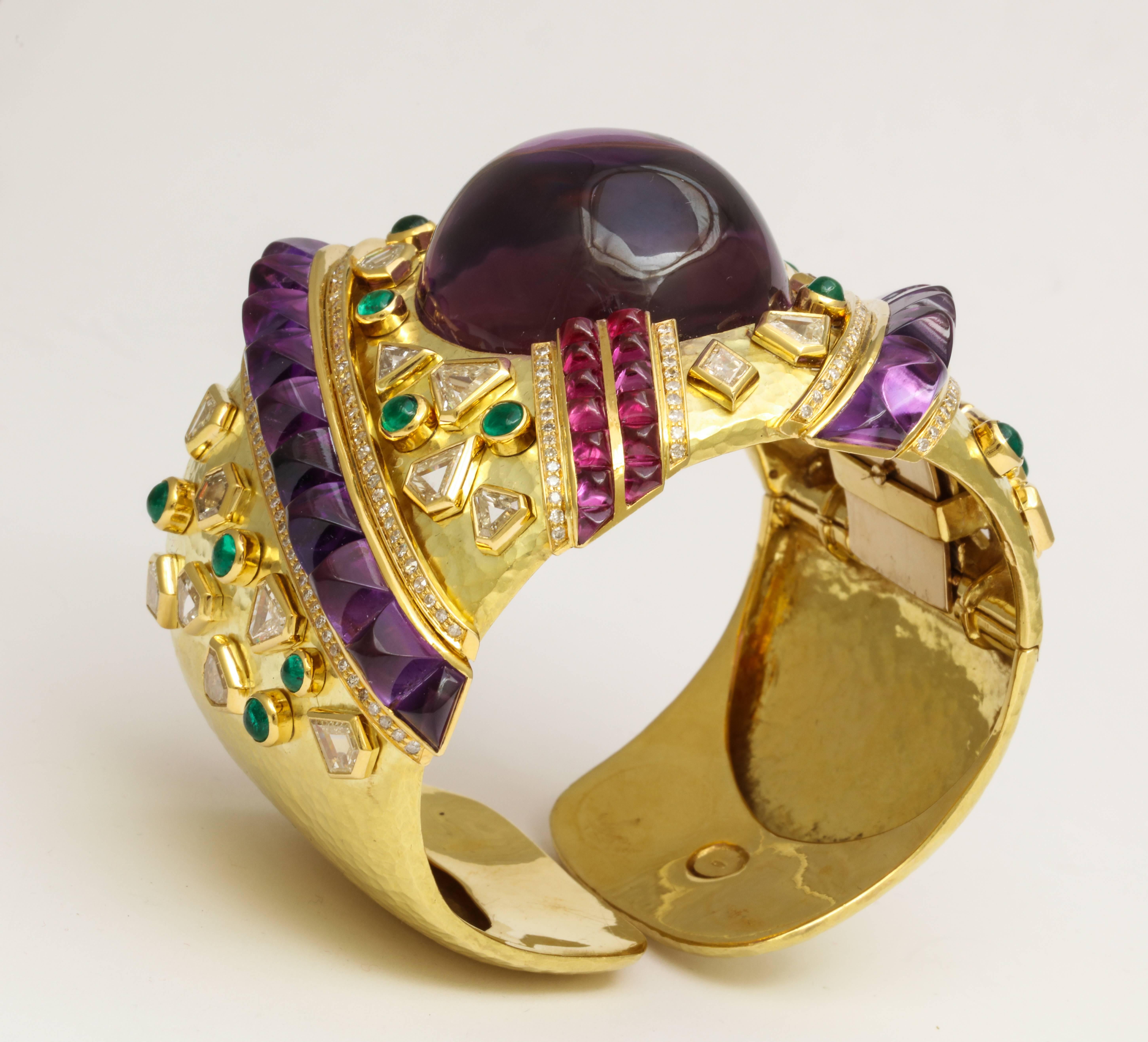 Demner Convertible Emerald to Amethyst Diamond Gemstone Gold Bracelet 3