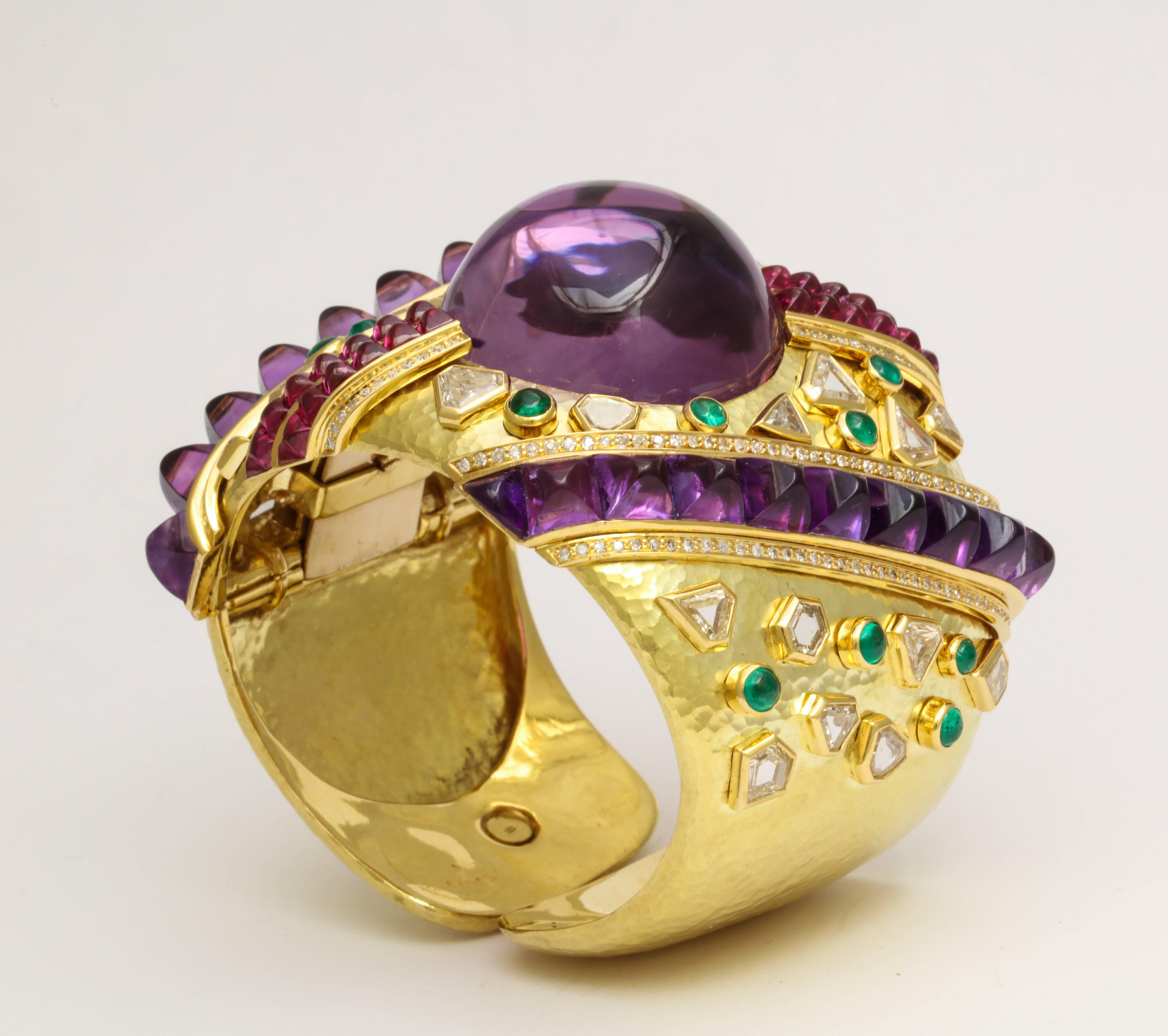 Demner Convertible Emerald to Amethyst Diamond Gemstone Gold Bracelet 1