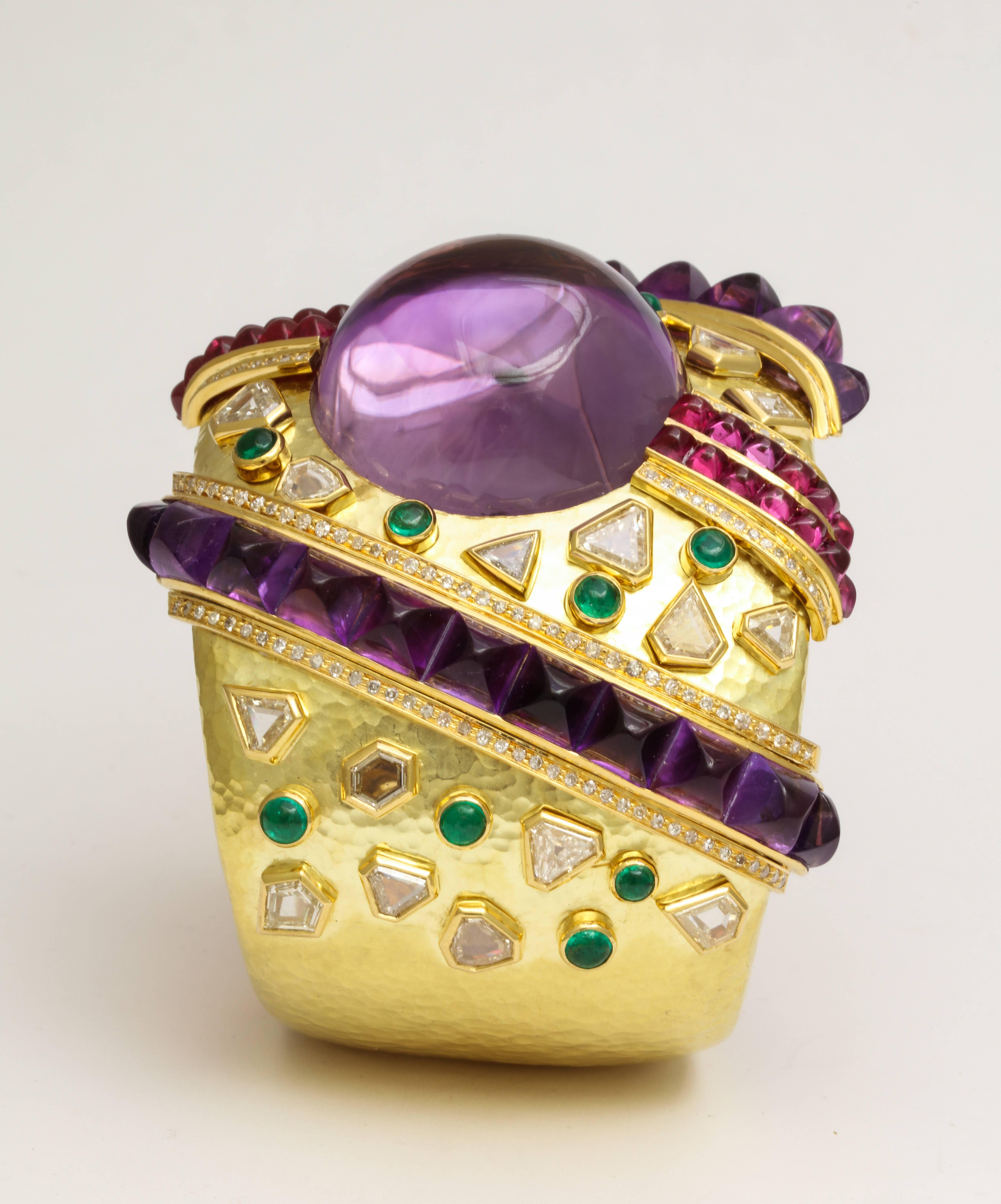 Demner Convertible Emerald to Amethyst Diamond Gemstone Gold Bracelet 2